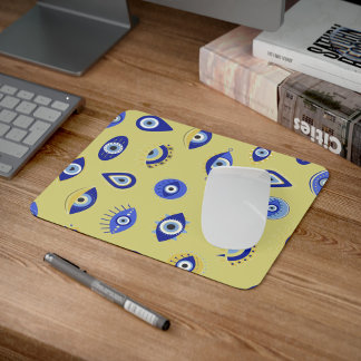 Modern Blue Gold Evil Eyes Mousepad