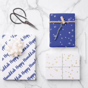 Modern Blue & Gold Happy Hanukah Stars Geschenkpapier Set