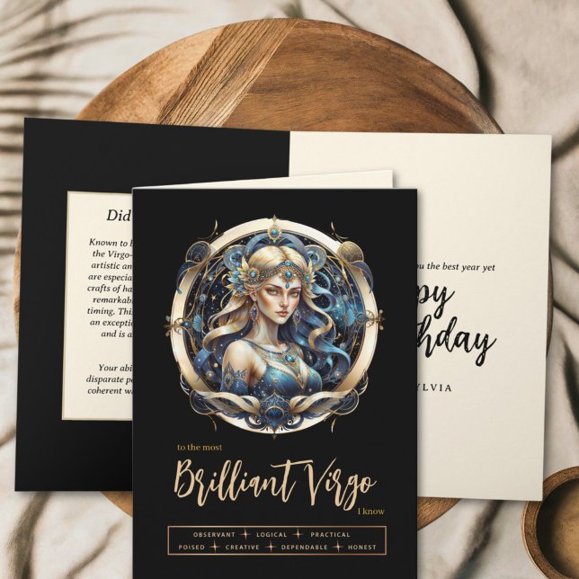 Modern Blue Gold Jungfrau Zodiac Sign Virthday Karte (Von Creator hochgeladen)