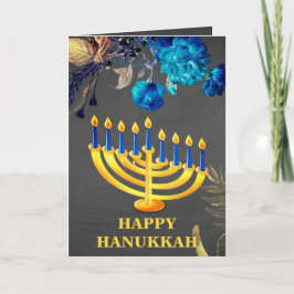 Modern Blue & Gold Menorah Happy Hanukkah Feiertagskarte