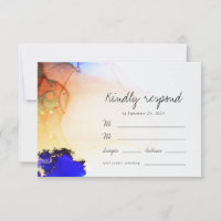 Modern Blue Gold Orange Alcohol Ink Wedding