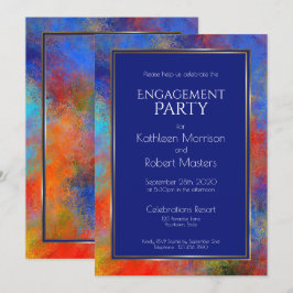 Modern Blue Gold Red Watercolor Engagement Party Einladung