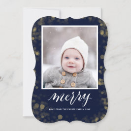 Modern Blue Gold Snowflakes Bokeh Minimalistisches Feiertagskarte
