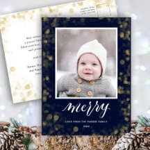 Modern Blue Gold Snowflakes Bokeh Minimalistisches