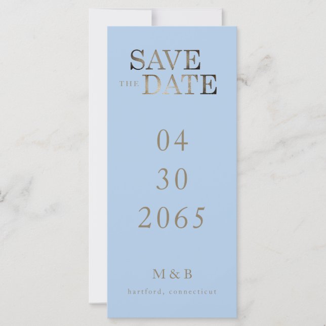 Modern Blue Gold Text Monogram Save the Date (Vorderseite)