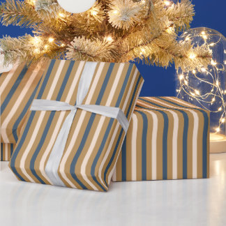 Modern Blue Gold White Stripe Christmas Geschenkpapier