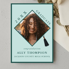 Modern Blue Graduation Cap Photo Announcement Einladung