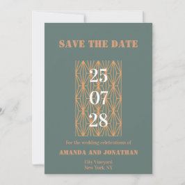 Modern Blue Gray and Terracotta Save the Date Card Einladung