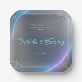 Modern Blue Gray Purple Electric Neon Glow Wedding Pappteller
