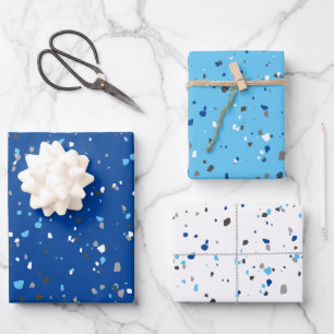 Modern Blue Gray Terrazzo Muster Geschenkpapier Set