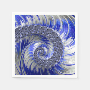 Modern Blue Gray White Spiral Fraktal Serviette