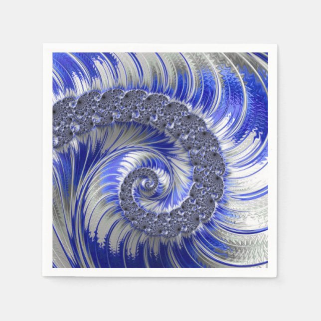 Modern Blue Gray White Spiral Fraktal Serviette (Vorderseite)