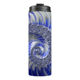 Modern Blue Gray White Spiral Fraktal Thermosbecher