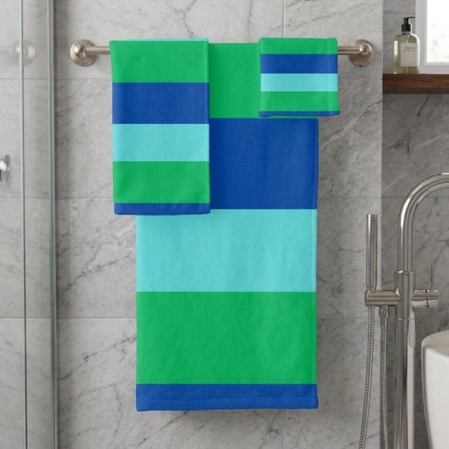 Modern Blue Green and Azure Striped Towel Set (Von Creator hochgeladen)