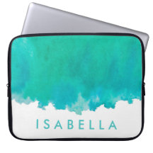 Modern Blue Green Aquamarin Watercolor Name Elegan