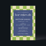 Modern Blue Green Checkerboard Bar Mitzvah UAWG Einladung<br><div class="desc">Moderne blaue und grüne Tafel Bar Mitzvah Einladung mit UAWG Details</div>