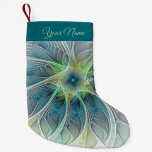 Modern Blue Green Fraktal Fantasy Blume Name Kleiner Weihnachtsstrumpf