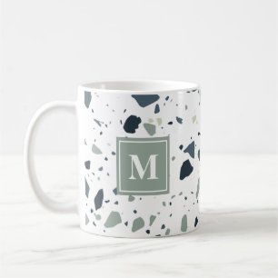 Modern Blue Green Terrazzo Marmormonogramm Kaffeetasse