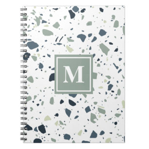 Modern Blue Green Terrazzo Marmormonogramm Notizblock