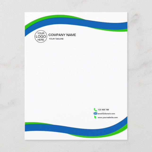 Modern Blue & Green Wave Letterhead mit Logo (Vorderseite)