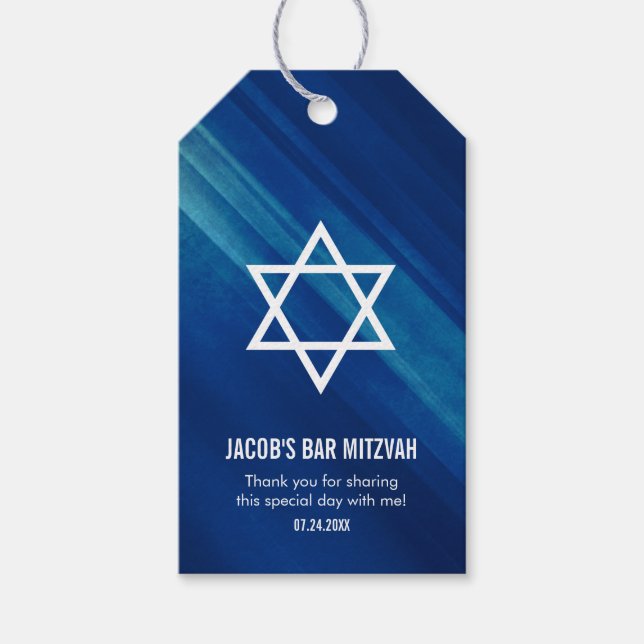 Modern Blue Grunge Bar Mitzvah Geschenkanhänger (Vorderseite)