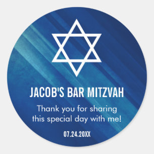 Modern Blue Grunge Bar Mitzvah Runder Aufkleber