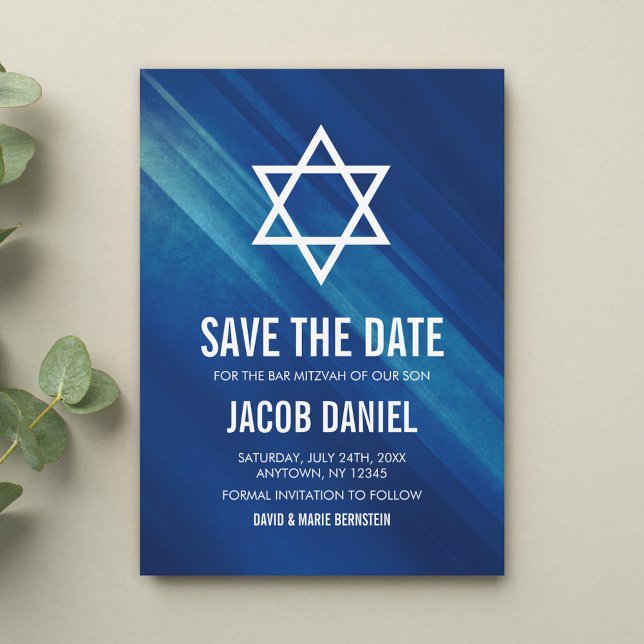 Modern Blue Grunge Bar Mitzvah Save The Date (Von Creator hochgeladen)