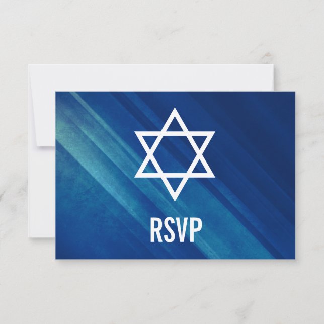 Modern Blue Grunge Bar Mitzvah UAWG RSVP Karte (Vorderseite)