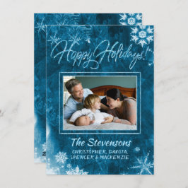 Modern Blue Grunge Snowflake Foto Happy Feiertagskarte