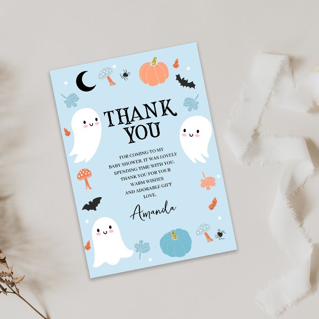 Modern Blue Halloween Baby Dusche Danke Karte (Blue Halloween Baby Shower Thank You Card Boy Fall Halloween Baby Shower Card Instant Download)
