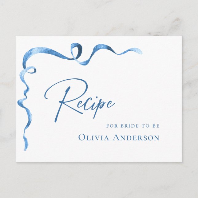 Modern Blue Hand Drawn Bow Brautparty Rezept Postkarte (Vorderseite)