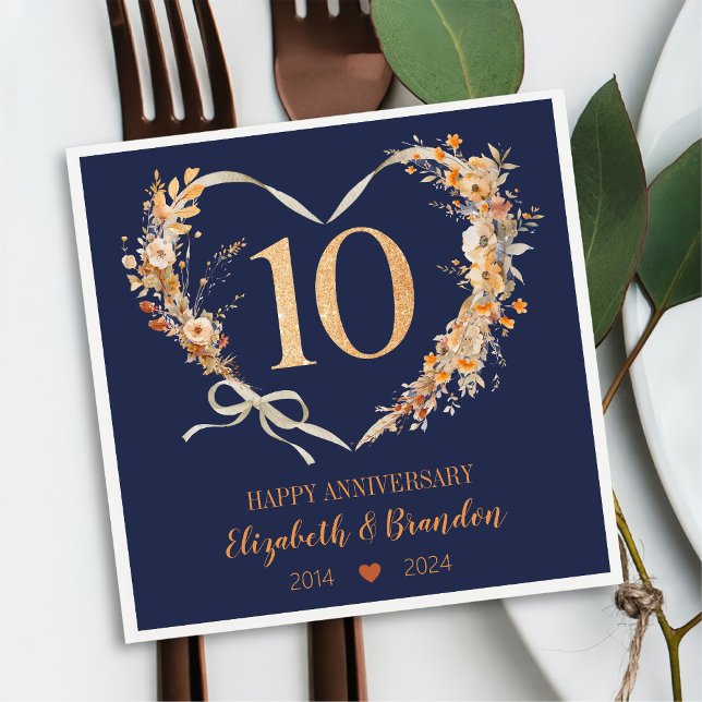 Modern Blue Happy 10 Jahre Hochzeit Napkins Serviette (Von Creator hochgeladen)