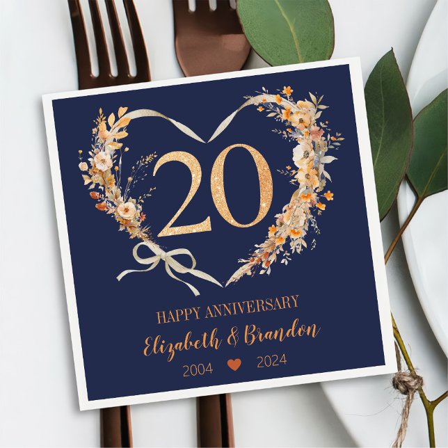 Modern Blue Happy 20-jähriges Jubiläum Hochzeit Na Serviette (Von Creator hochgeladen)