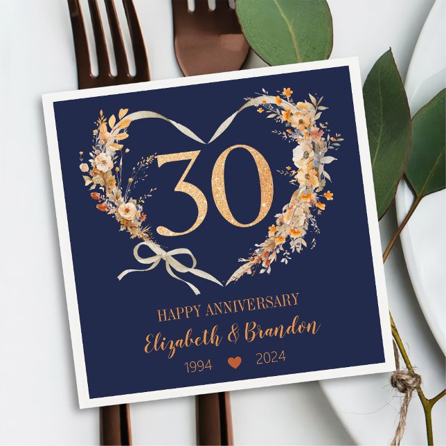 Modern Blue Happy 30-jähriges Jubiläum Hochzeit Na Serviette (Von Creator hochgeladen)