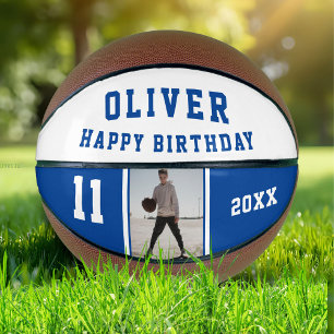 Modern Blue Happy Birthday Foto Basketball