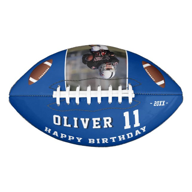 Modern Blue Happy Birthday Kids Foto Football (Vorderseite)