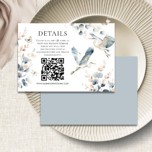 Modern Blue Heron QR Code Wedding Details Begleitkarte