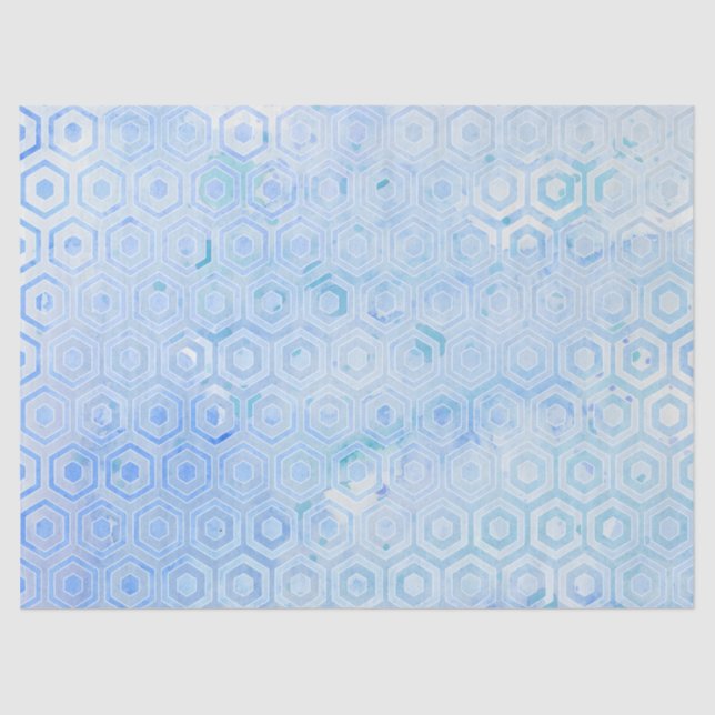 Modern Blue Hexagon Honeycomb Wasserfarben Muster Seidenpapier (Vorderseite)