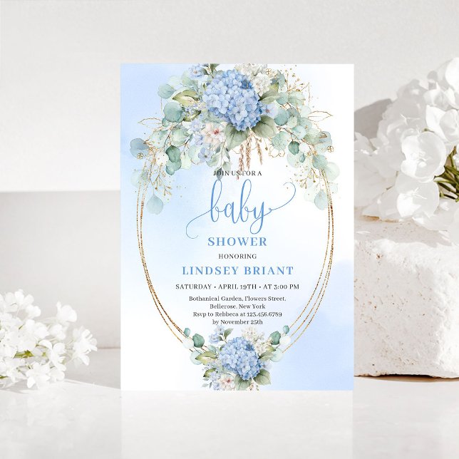 Modern Blue Hydrangea Baby Shower Invitation Einladung (Modern Blue Hydrangea Baby Shower Invitation)