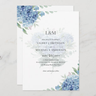 Modern Blue Hydrangea Bloral Wedding Einladung