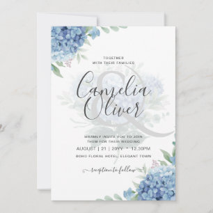 Modern Blue Hydrangea Bloral Wedding Einladung