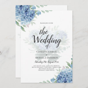 Modern Blue Hydrangea Bloral Wedding Einladung