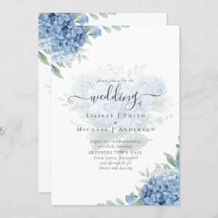 Modern Blue Hydrangea Bloral Wedding Einladung