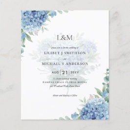 Modern Blue Hydrangea Bloral Wedding Einladung Flyer