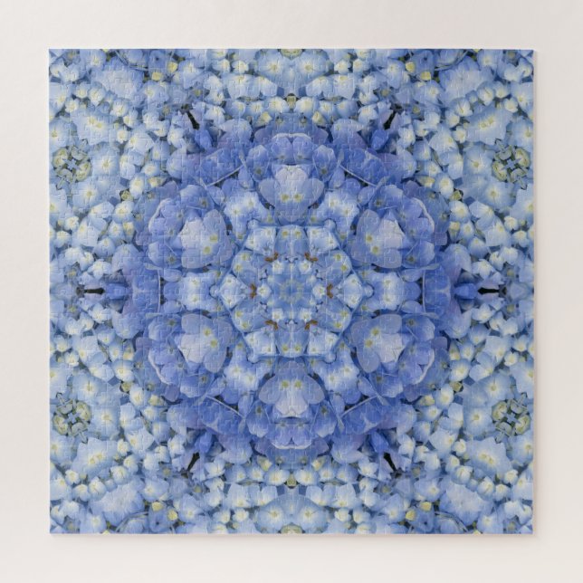 Modern Blue Hydrangea Floral Kaleidoscope Puzzle (Vertikal)