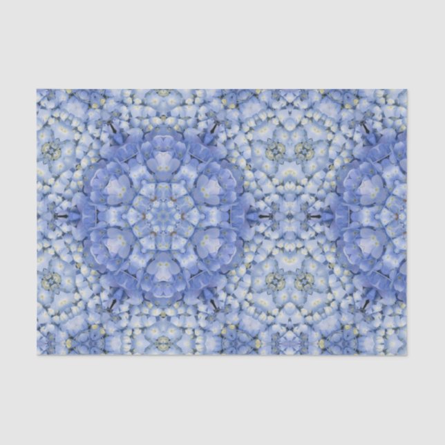 Modern Blue Hydrangea Floral Kaleidoskop Seidenpapier (Vorderseite)