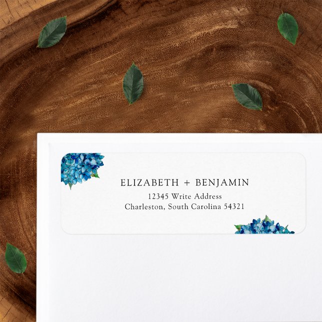 Modern Blue Hydrangeas Wedding RSVP Return Address (Von Creator hochgeladen)