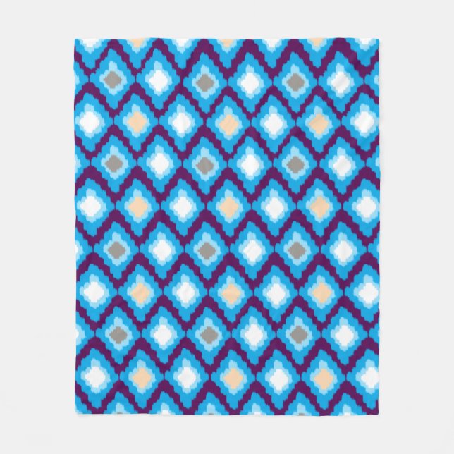 Modern Blue Ikat Diamonds Custom Fleece Blanket (Vorderseite)