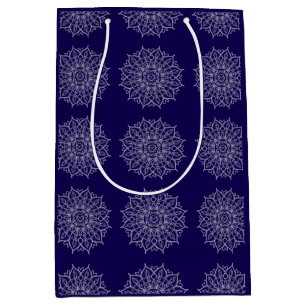 Modern Blue Indigo Mandala Boho Decoupage Geschenk Mittlere Geschenktüte