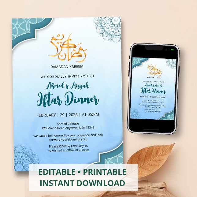 Modern Blue Islamic Iftar Invitation Einladung (Von Creator hochgeladen)